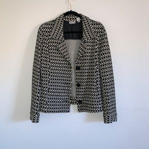Chico's Black & White Cropped Jacket with Button Cuffs.